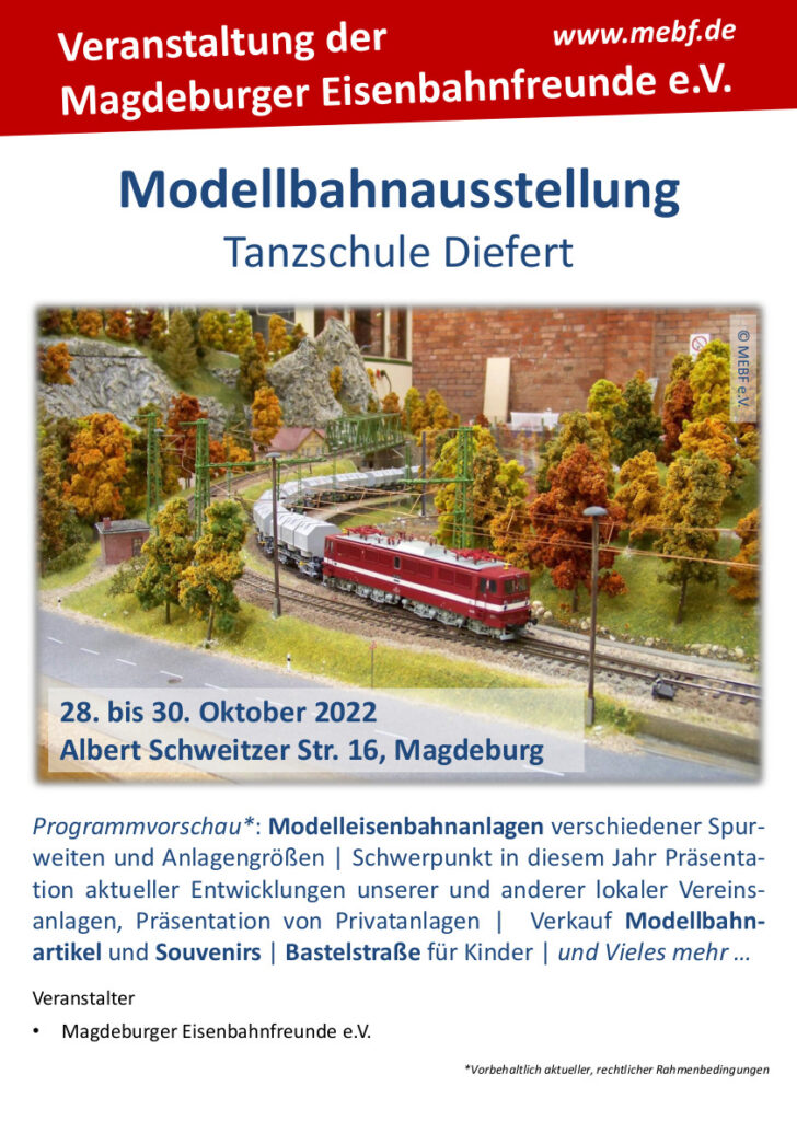 Plakat zur Modellbahnausstellung 2022 am 28. bis 30. Oktober